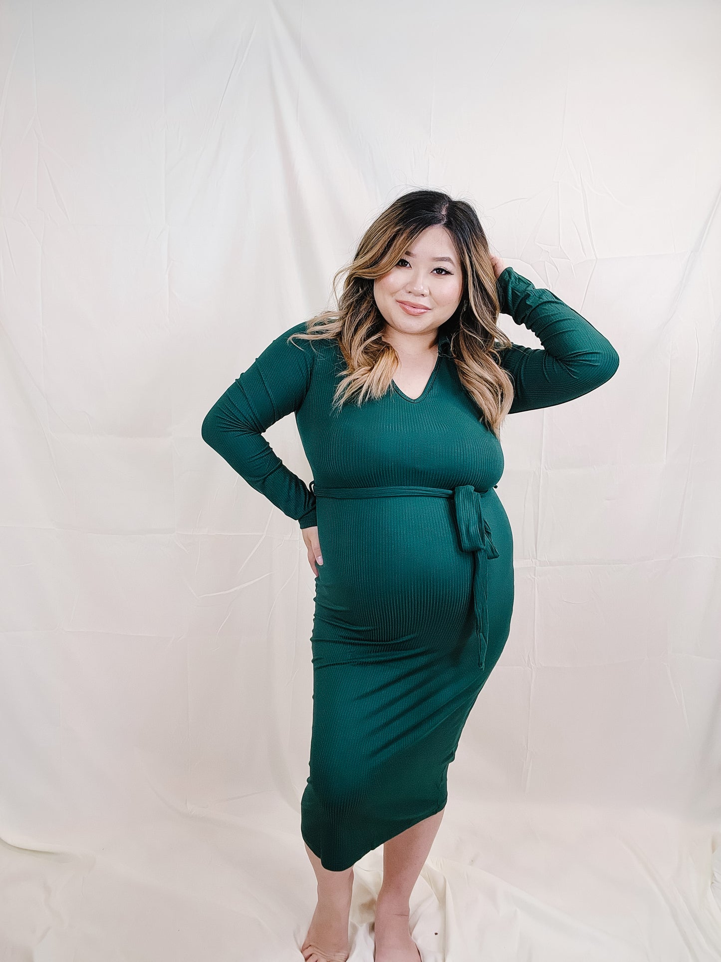 Collared Long Sleeve Dress HUNTER GREEN