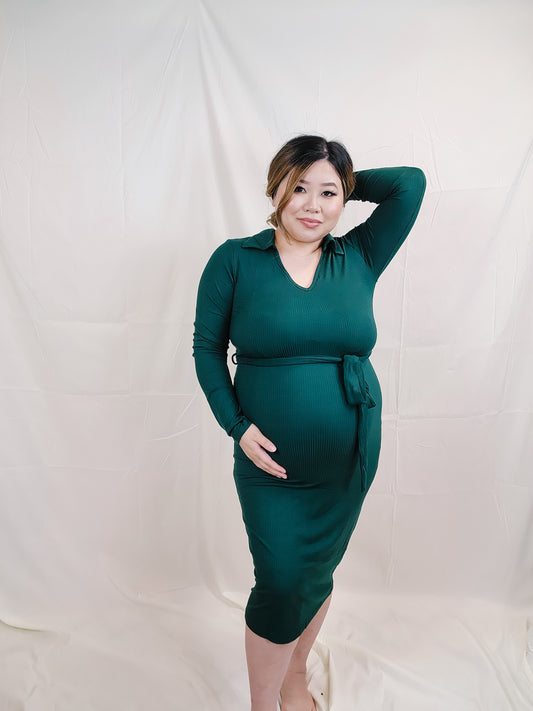 Collared Long Sleeve Dress HUNTER GREEN