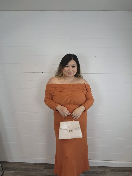 Off Shoulder Sweater Dress Pumpkin