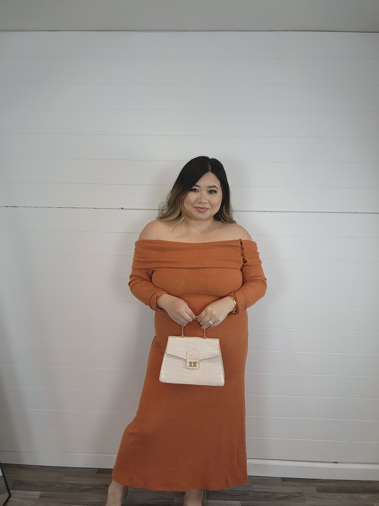 Off Shoulder Sweater Dress Pumpkin