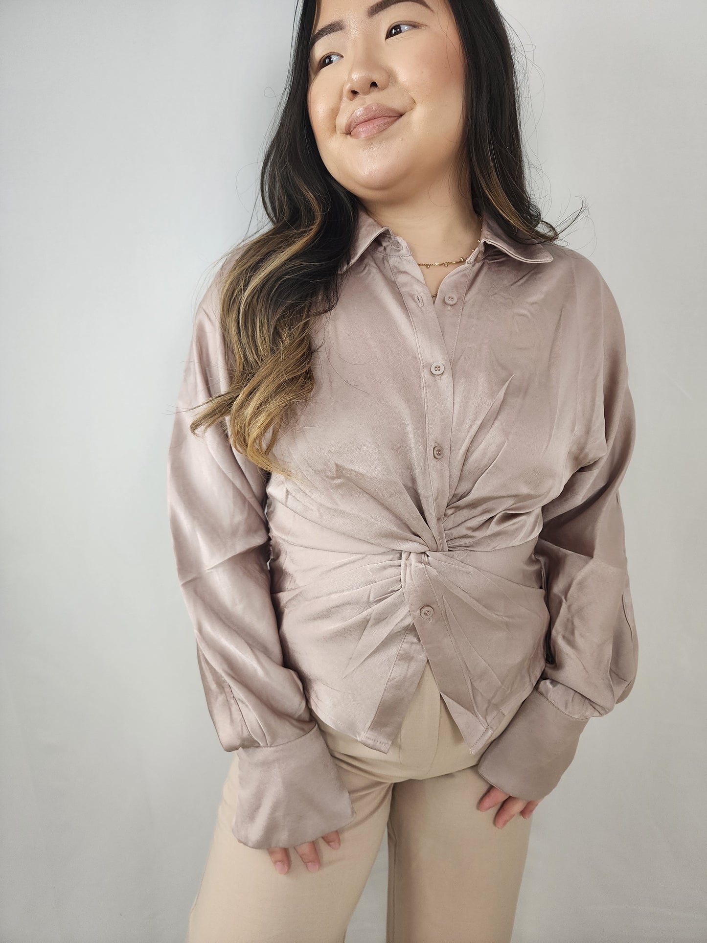 Metallic Mauve Knot Blouse