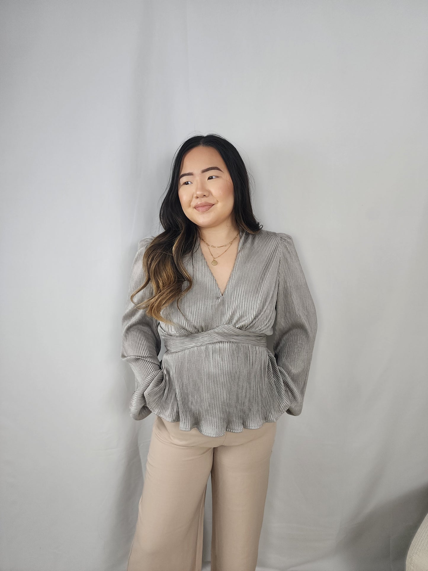 Silver Pleated Blouse