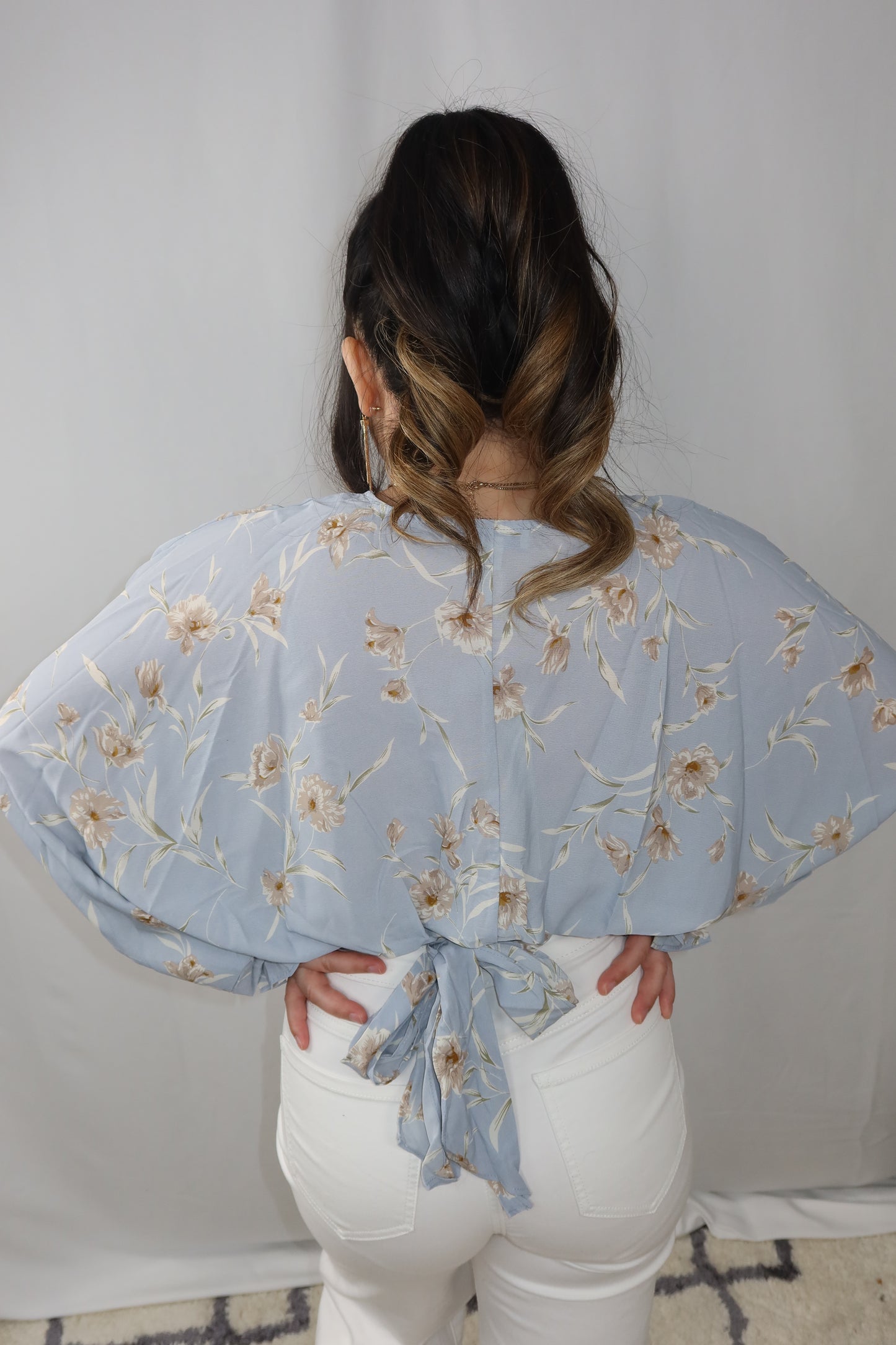 Floral Batwing Blouse BLUE