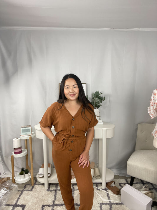 Brown Linen Jumpsuit