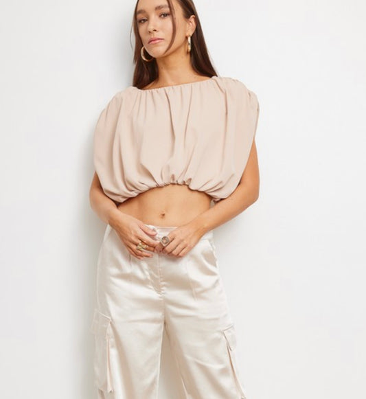 Nude Pleated Top