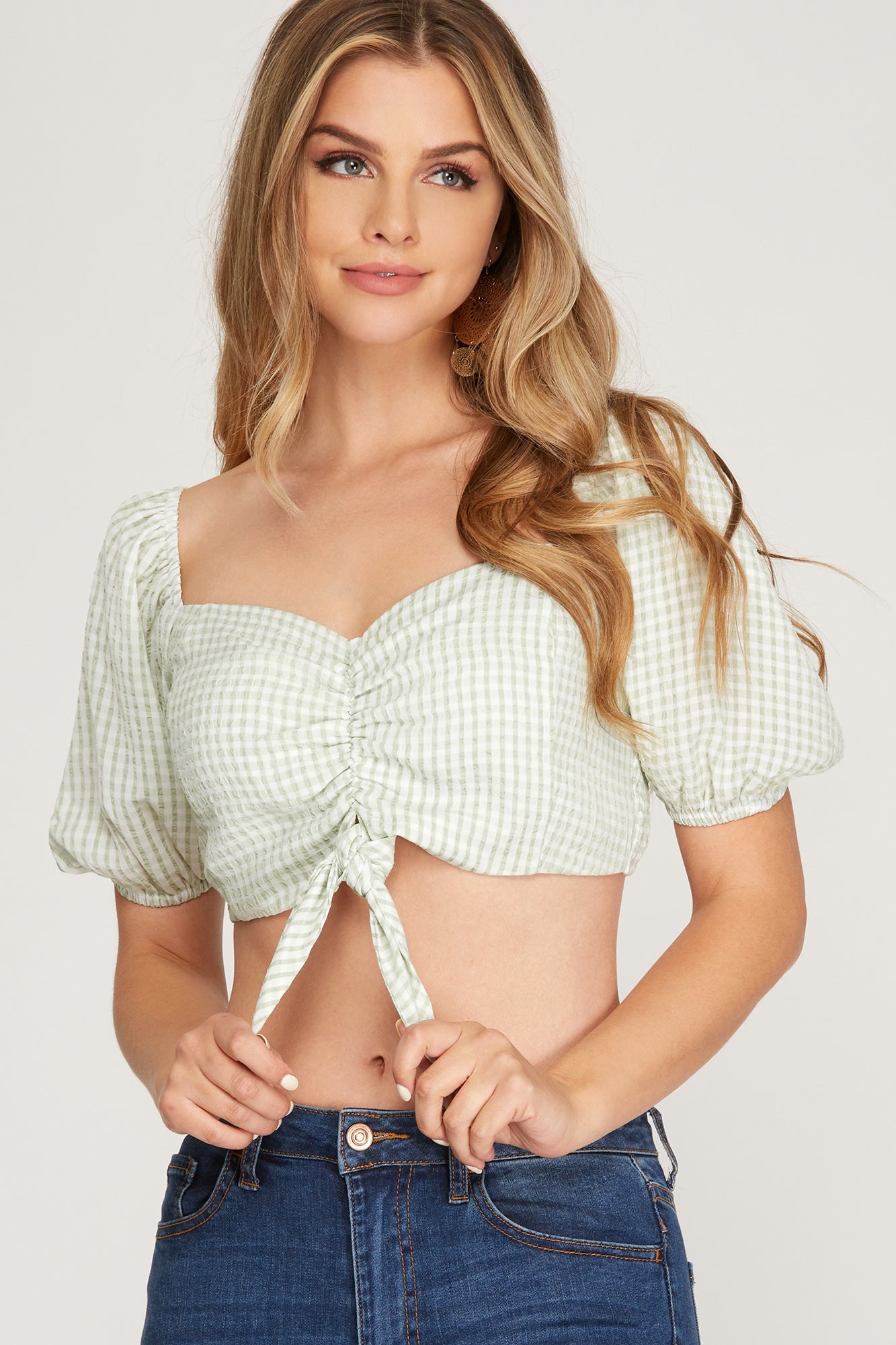 Sage Gingham Top